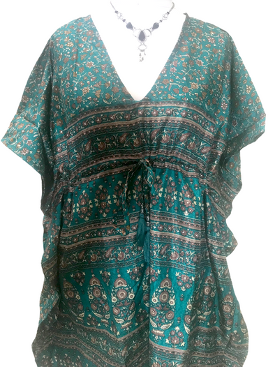 Kaftan FESTIVAL Tunic Dress Top blouse Boho hippy Sari Silk Cover up UK 8 - 18