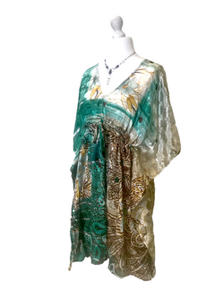 Sari Silk Top KAFTAN Tunic Boho hippy, festival  Long Cover up dress UK 8 - 18