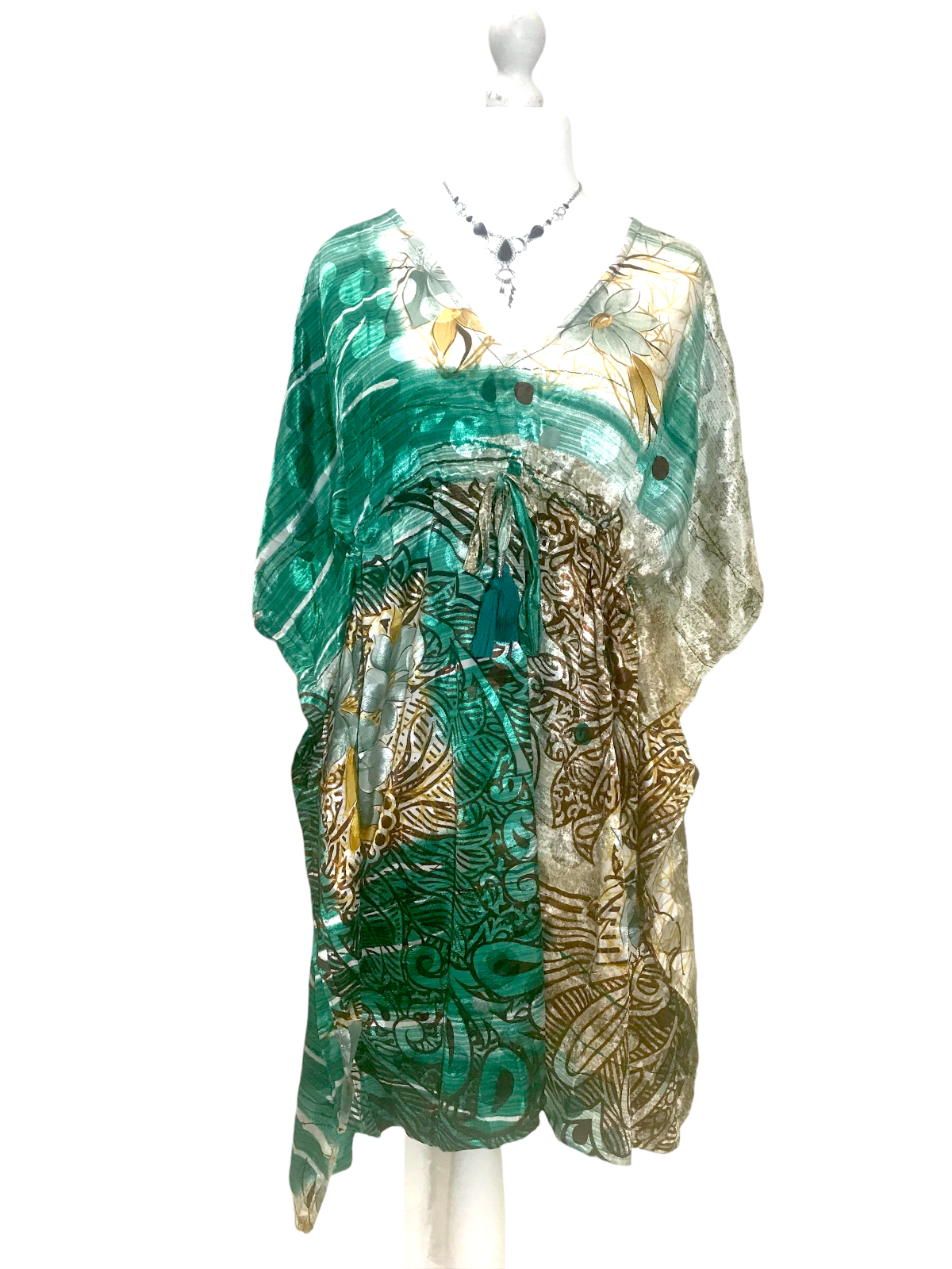 Sari Silk Top KAFTAN Tunic Boho hippy, festival  Long Cover up dress UK 8 - 18