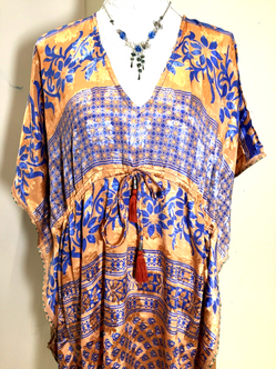 Tunic DRESS Top Blouse Kaftan Boho Hippy Festival Sari Silk Cover up UK 8 - 18