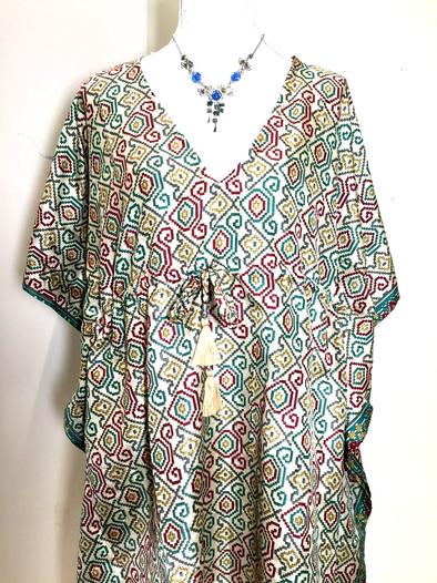 Blouse Tunic Dress Top Kaftan  Boho hippy Festival Sari Silk Cover up UK 8 - 18