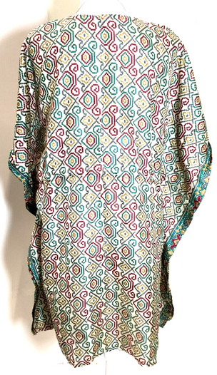 Blouse Tunic Dress Top Kaftan  Boho hippy Festival Sari Silk Cover up UK 8 - 18