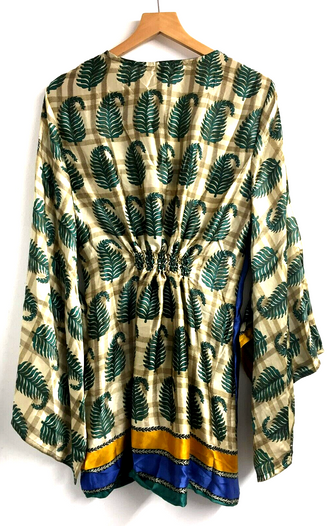 KAFTAN Boho Hippy Tunic Top Festival Sari Silk Blouse Cover up UK 10 12 14 16 18