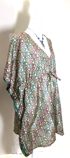 Blouse Tunic Dress Top Kaftan  Boho hippy Festival Sari Silk Cover up UK 8 - 18