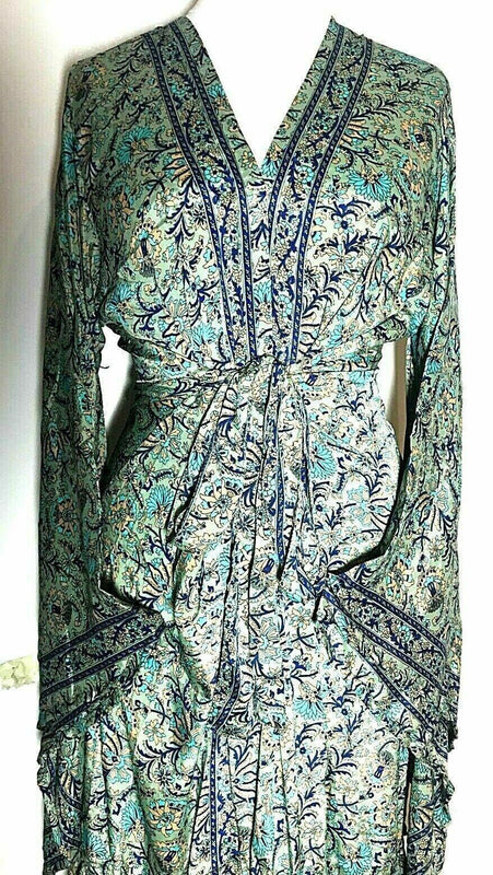 Boho hippie 100% silk kimono cover up wrap long gown robe dress duster coat gift