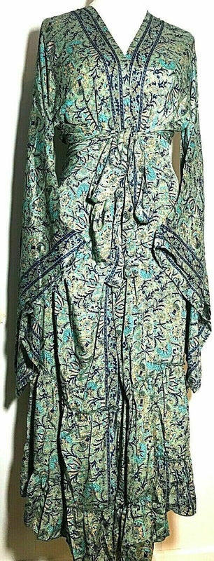 Boho hippie 100% silk kimono cover up wrap long gown robe dress duster coat gift