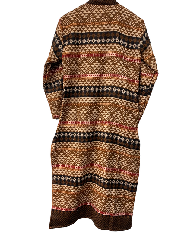 LONG TUNIC DRESS Brown Boho Hippie Ethnic Indian Warm Winter Kurta UK 14 16 XL