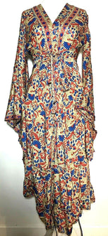 DRESS COVER UP Boho hippie SILK Kimono Wrap RED BLUE Long gown robe duster coat