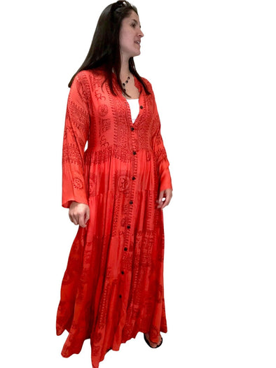 RED Maxi Dress Boho hippy festival Style print yoga long summer UK 8 10 12 14 16