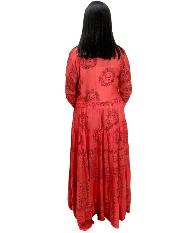 RED Maxi Dress Boho hippy festival Style print yoga long summer UK 8 10 12 14 16