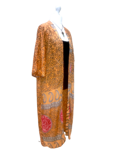 Kimono Cover up Gown UNIQUE VINTAGE recycled INDIAN Sari Silk Handmade 6 8 10 12