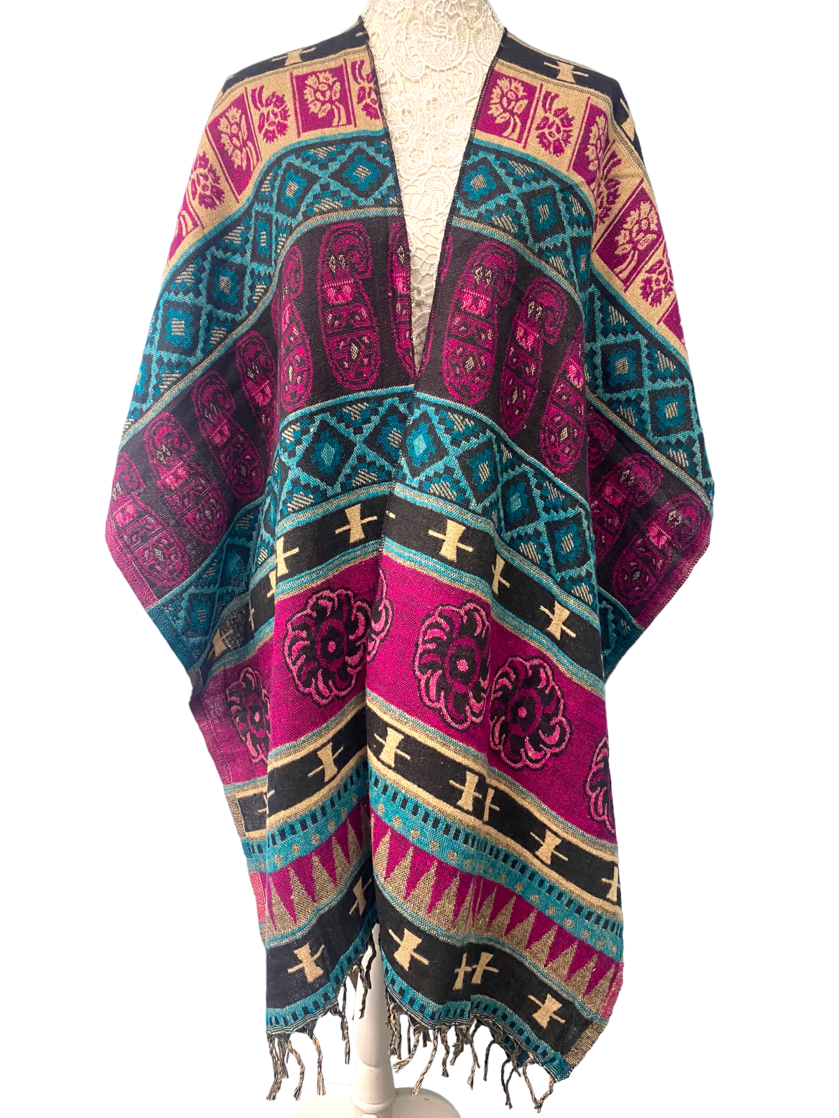 Blanket Shawl Throw Cape Wrap Poncho PINK Nepalese Yoga Festival Hippie Boho