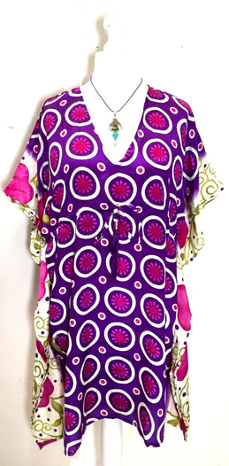 Tunic Kaftan Top short dress PURPLE Boho hippy festival vintage Sari Silk  8-18