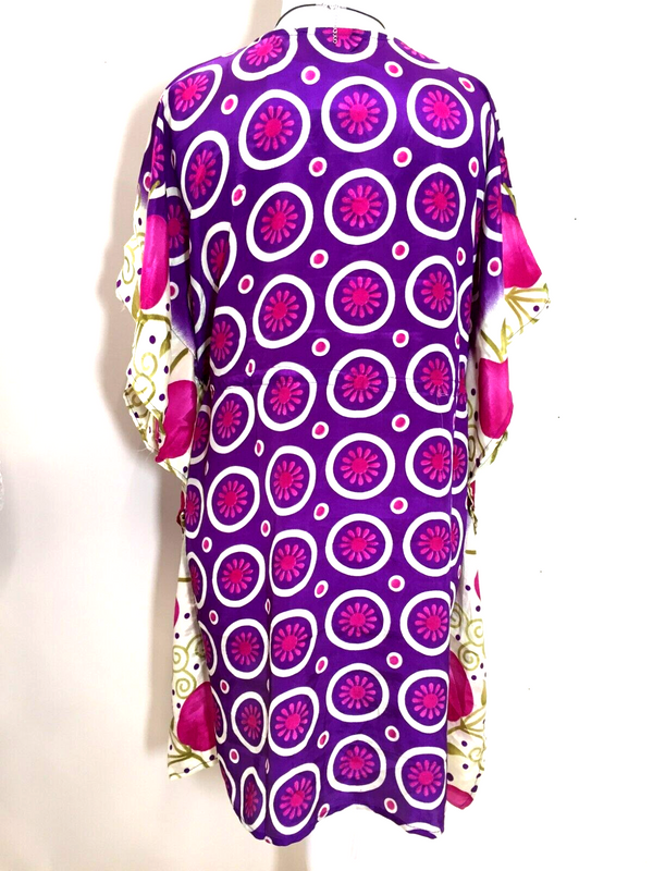 Tunic Kaftan Top short dress PURPLE Boho hippy festival vintage Sari Silk  8-18