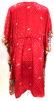 Kaftan Tunic Dress Top blouse RED Boho hippy festival Sari Silk Cover up 8 - 18