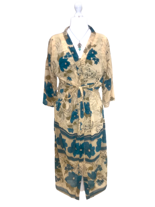 BEACH COVER UP DRESS Boho hippy festival, silk kimono robe Summer uk 10 12 14 16