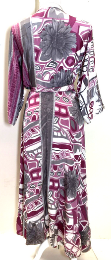 PURPLE DRESS Long Wrap summer Boho hippy Festival maxi Sari-Silk UK 8 10 12 14