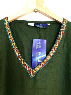 Tunic top Boho Hippie Festival Winter Warm tassel long sleeve GREEN long M L