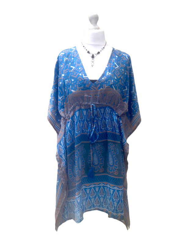 Tunic, Kaftan Top Cover up dress Boho hippy, festival Sari Silk Long UK 8 - 18