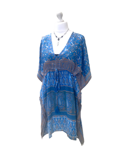 Tunic, Kaftan Top Cover up dress Boho hippy, festival Sari Silk Long UK 8 - 18