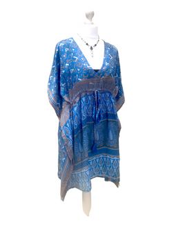 Tunic, Kaftan Top Cover up dress Boho hippy, festival Sari Silk Long UK 8 - 18