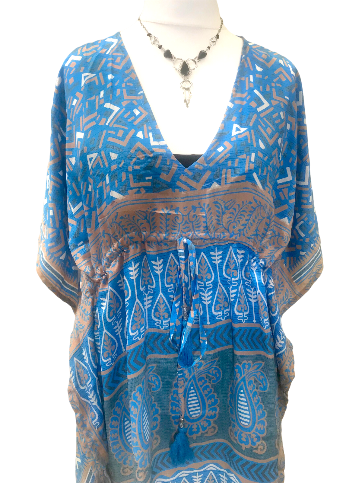 Tunic, Kaftan Top Cover up dress Boho hippy, festival Sari Silk Long UK 8 - 18