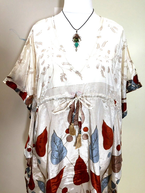 Tunic, Kaftan Top Cover up dress Boho hippy, festival Sari Silk Long UK 8 -18