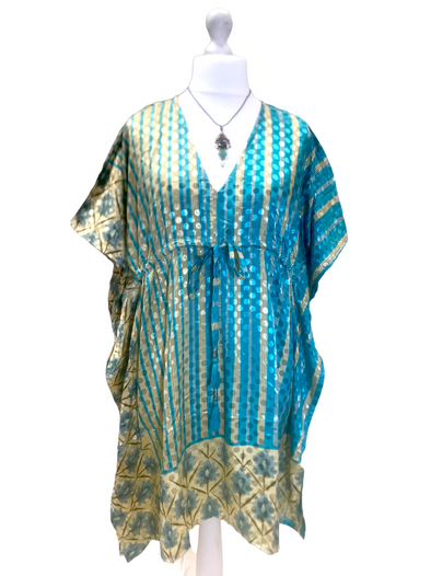 Tunic, Kaftan Top Cover up dress Boho hippy, festival Sari Silk Long UK 8 - 18