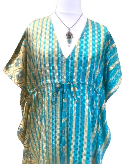 Tunic, Kaftan Top Cover up dress Boho hippy, festival Sari Silk Long UK 8 - 18