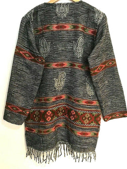 Boho hippie TUNIC grey winter warm  tassel long sleeve blouse top  8 10 12 14