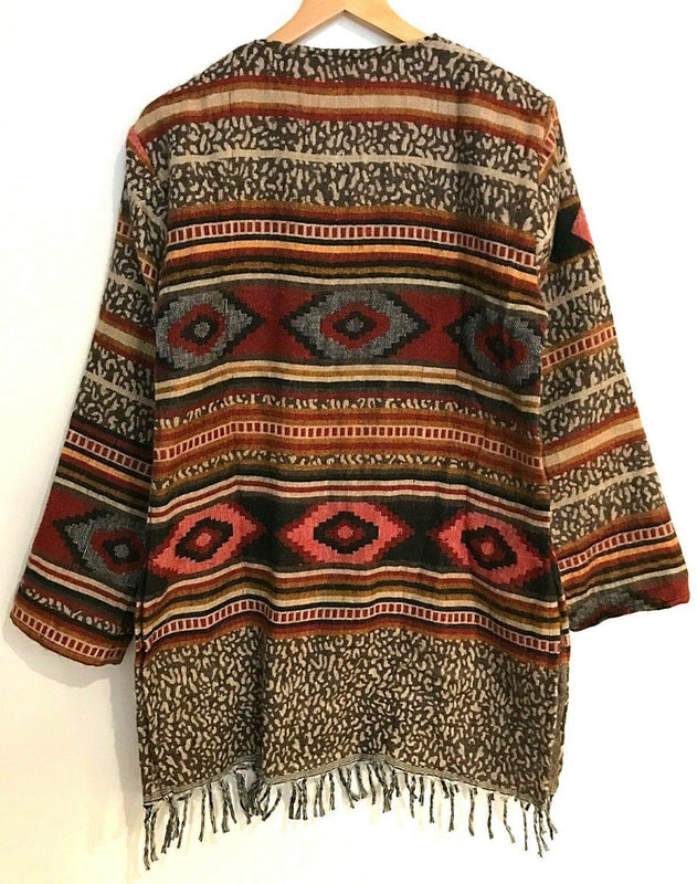 TUNIC Boho hippie  JUMPER PULLOVER SWEATER Brown winter warm tassel top UK 8 -14