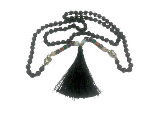 Black NECKLACE lava stone Crystal Gemstone chakra long bead