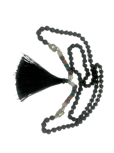 Black NECKLACE lava stone Crystal Gemstone chakra long bead