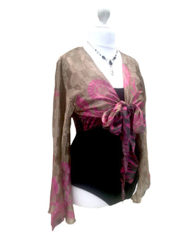 Blouse Top Kaftan Kimono Wrap Boho hippy festival retro SARI SILK vintage 8-14