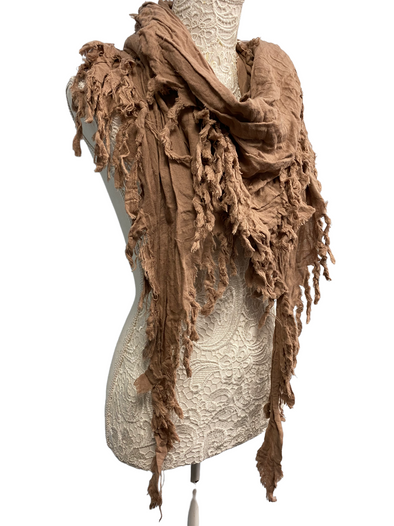 SCARF WRAP pashmina, BEIGE BISCUIT raw edge COTTON  boho, hippy, goth emo GIFT