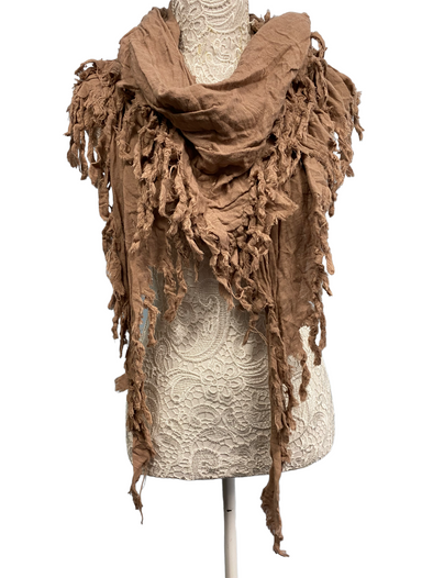 SCARF WRAP pashmina, BEIGE BISCUIT raw edge COTTON  boho, hippy, goth emo GIFT