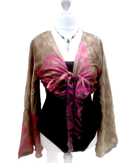 Blouse Top Kaftan Kimono Wrap Boho hippy festival retro SILK vintage 8 10 12 14