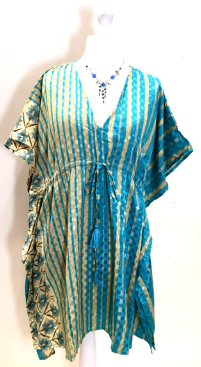 Tunic, Kaftan Top Cover up dress Boho hippy, festival, long Sari Silk  UK 8 - 18