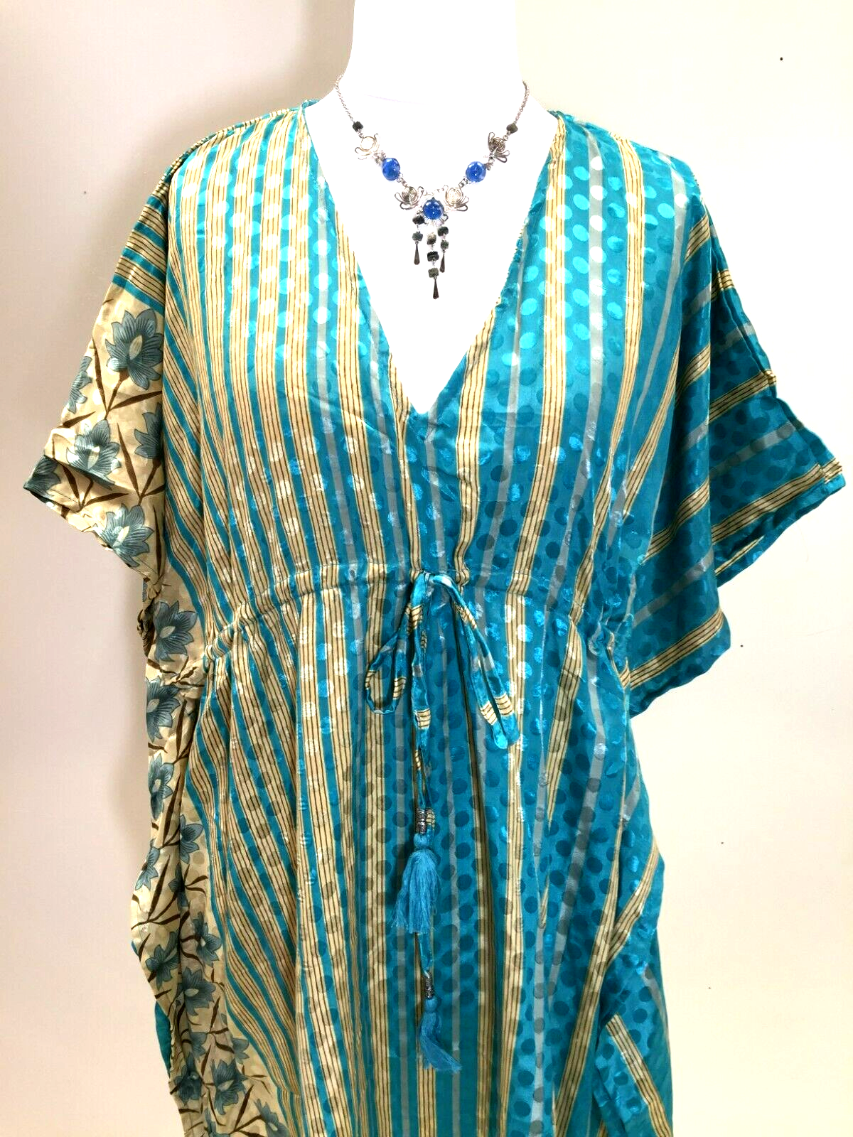 Tunic, Kaftan Top Cover up dress Boho hippy, festival, long Sari Silk  UK 8 - 18