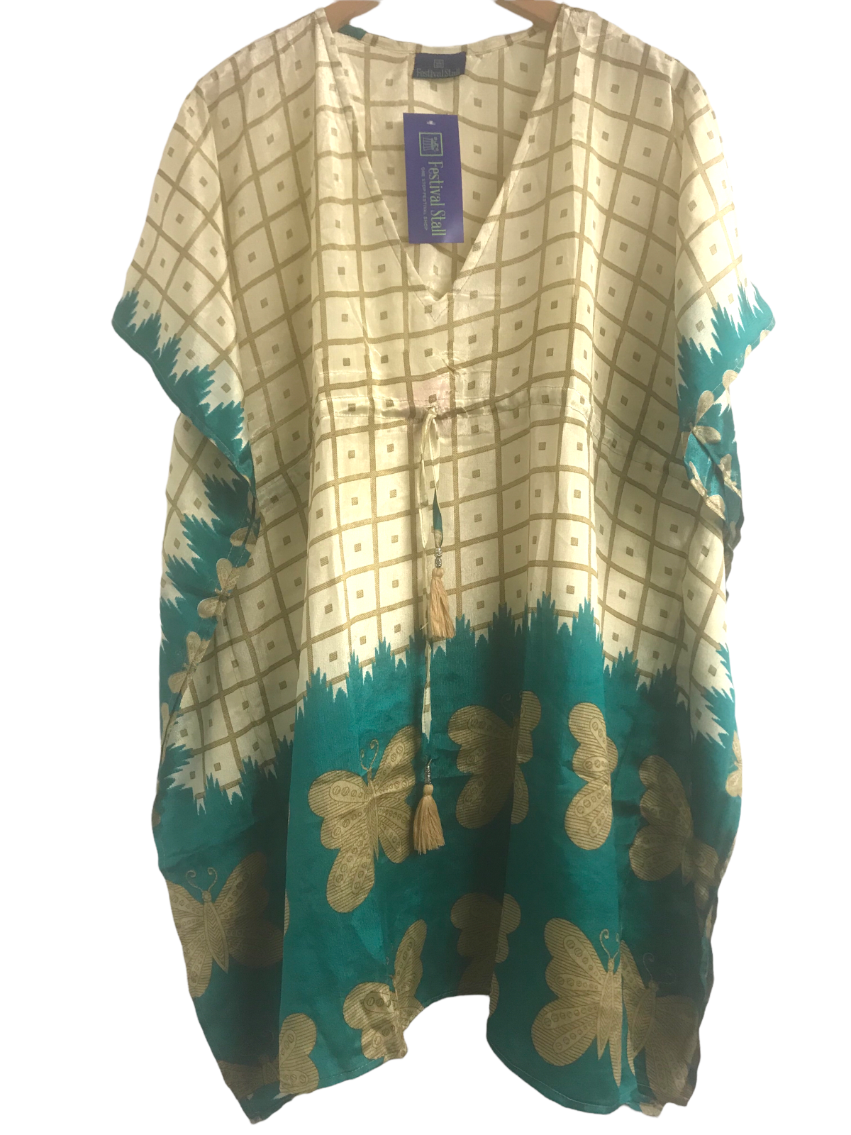 Tunic dress Kaftan Top Cover up Boho hippy festival Vintage Sari Silk Retro 8-18