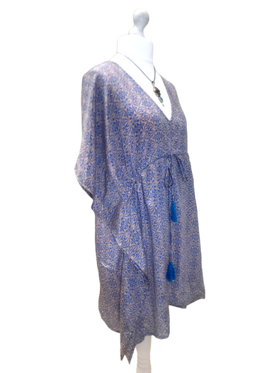 Tunic dress Kaftan Top Cover up Boho hippy festival Vintage Sari Silk retro 8-18