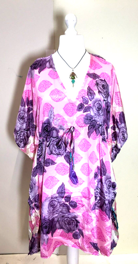 Tunic dress Kaftan Top Cover up Boho hippy festival Vintage Sari Silk retro 8-18