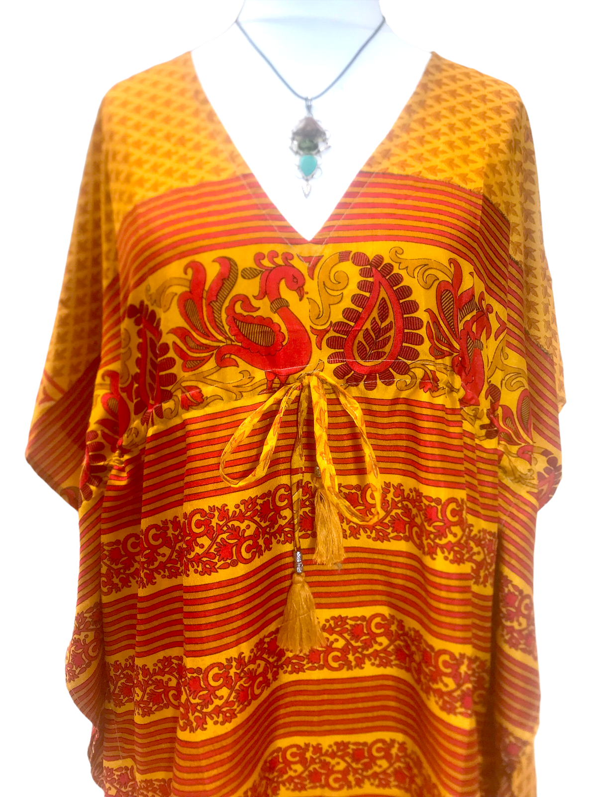 Tunic dress Kaftan Top Cover up Boho hippy festival Vintage Sari Silk retro 8-18