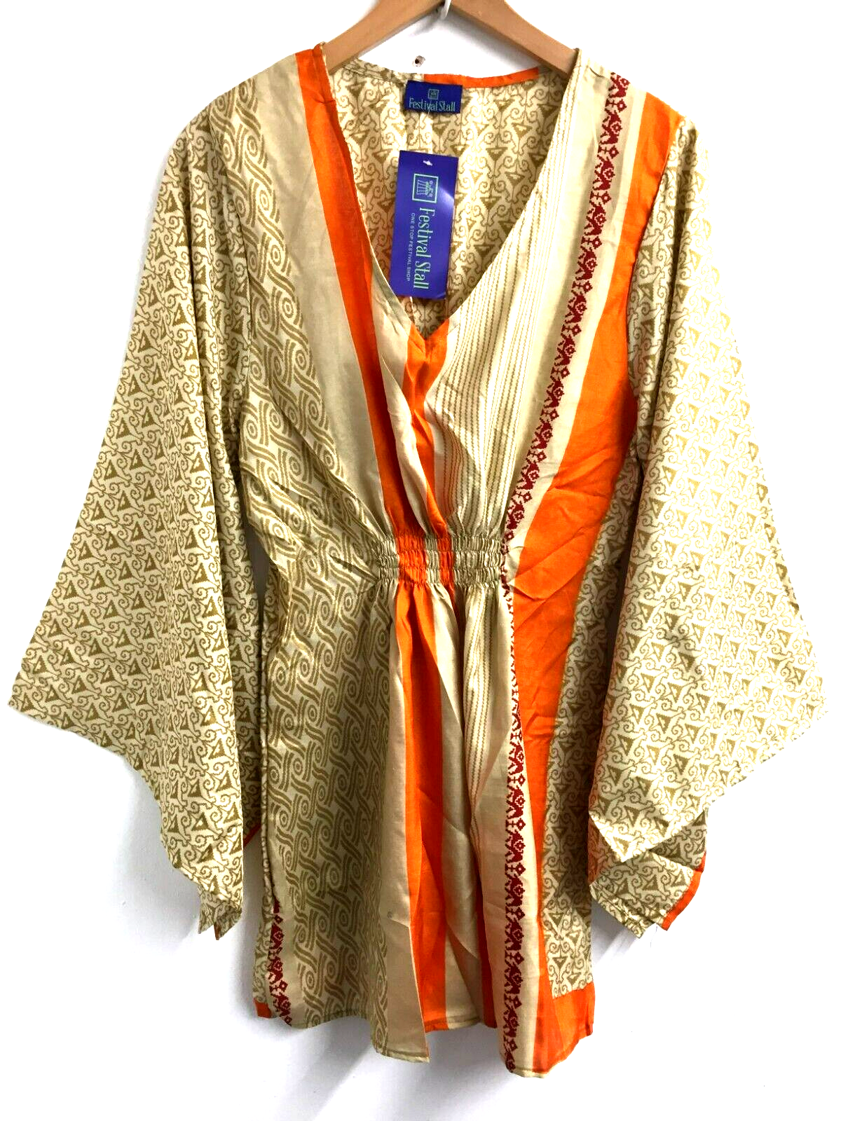 KAFTAN tunic top blouse cover up Boho hippy festival sari silk retro UK 10-18