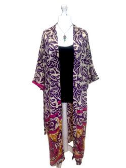 Kimono Robe dressing gown wrap Hippy Festival Sari Silk Beach Cover Up 8-14 gift