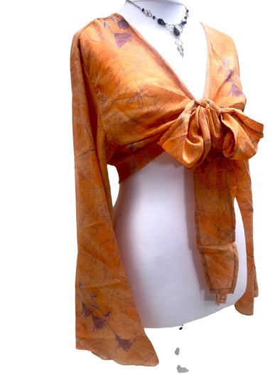 Blouse Top Kaftan Kimono Wrap Boho hippy festival retro SILK vintage 8 10 12 14