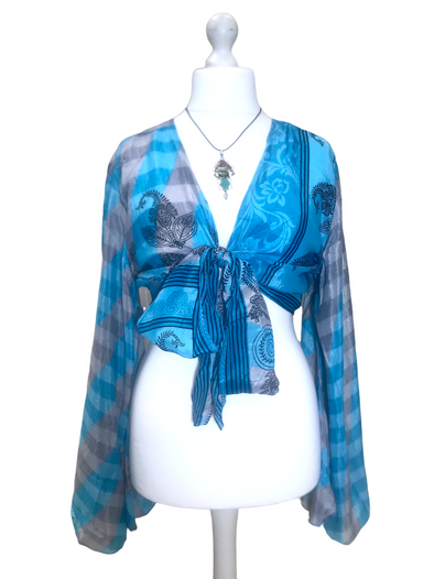 Blouse Top Kaftan Kimono Wrap Boho hippy festival retro SILK vintage 8 10 12 14