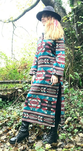 Boho style, hippy, festival outfit, long, teal blue & black, warm, kurta,