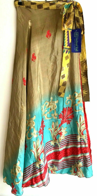 Boho hippie Festival Sari Silk Skirt Vintage Wrap maxi long 8 10 12 14 16 18 #78