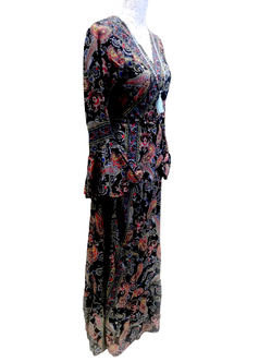 Boho hippy silk long maxi, summer beach festival, party wrap dress uk 8 10 12 14